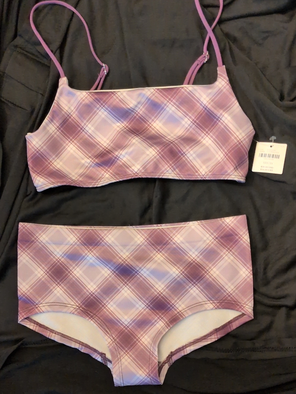 Anthropology Women's Purple Plaid Bralette & High-Waist Brief Set
